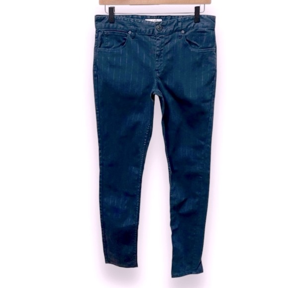 SANDRO Paris Pinstripe Denim 5 Pocket Jeans Dark Blue Size 40 FR Size 8 US - Picture 7 of 15